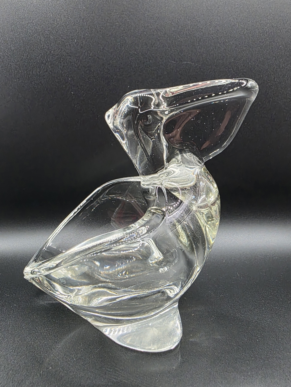 🌊Sasaki Crystal Art Glass Pelican Trinket Dish Candy Bowl Vintage Japan